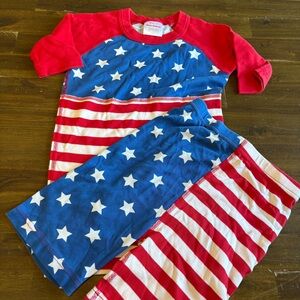 Hanna Andersson Pajama Set Shorts American Flag USA Patriotic 12 Striped Stars
